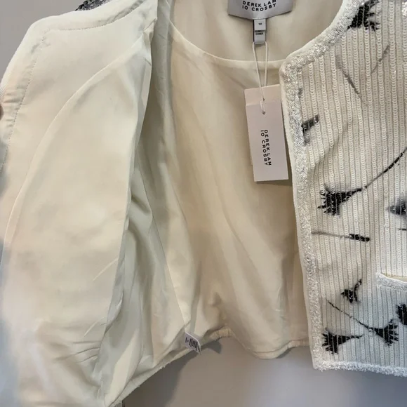 Derek Lam 10 Crosby Cameron Cotton Sequin Jacket, White/Black Multi, Size 10 NWT - Picture 7 of 9